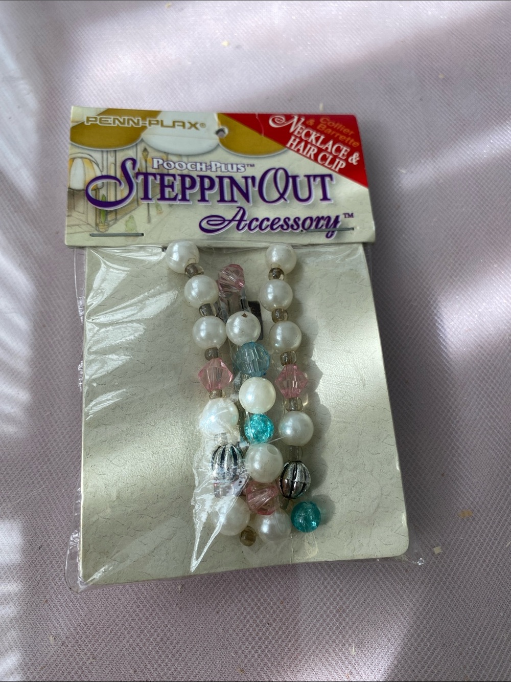 Steppin' Out Beaded Necklace & Hair Clip Accessory - Pink, Blue, Pearl for dogs